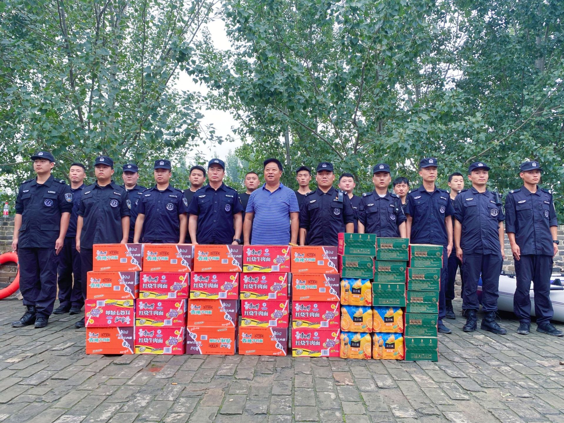 We delivered supplies to the front-line anti-flood police