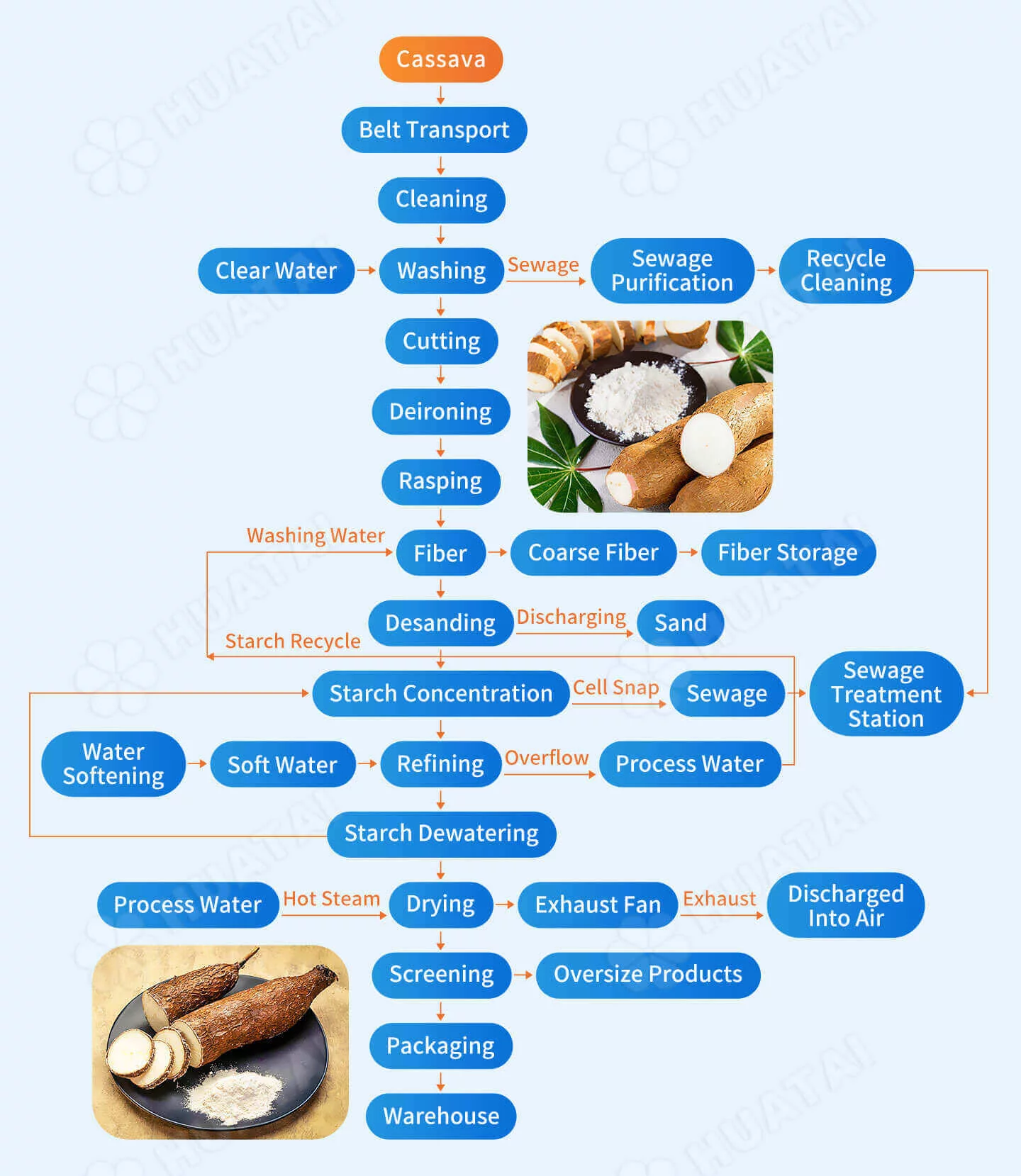 Cassava starch production flow diagram